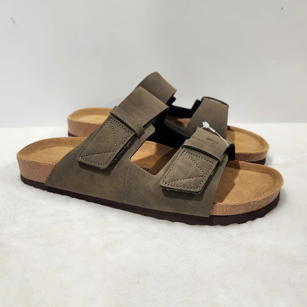 Cushionaire Lynx Cork Suede Velcro Brown Footbed Sandal Men's Size 10 NWOT - Picture 2 of 14